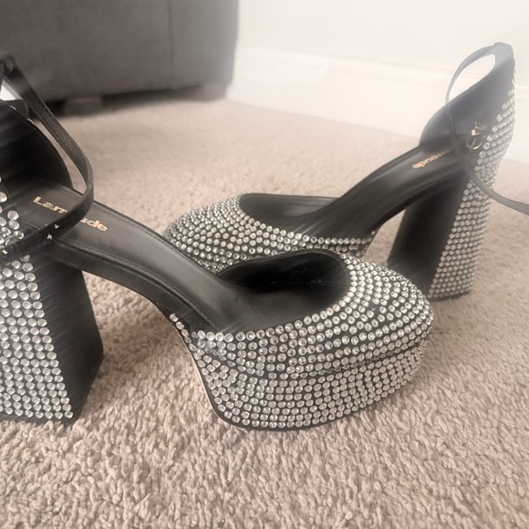 Larroude Black Platform Block Heels with Silver Crystal Accents (BRAND NEW) - Picture 9 of 9